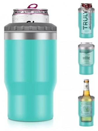 4 i 1 boks & flaskeisolator i rustfritt stål - 400ml - toveislokk - SUS-isolert bokskjøler, ølflaskeholder - Lys Blå
